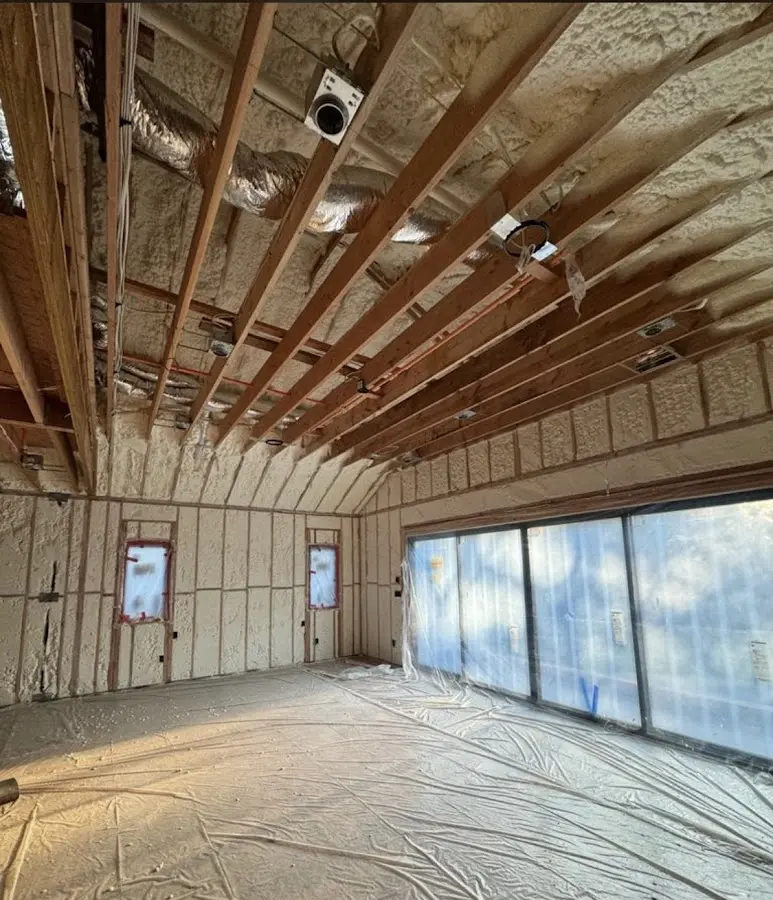 Interior walls and ceiling insulated with spray foam during new construction in Bonne Terre